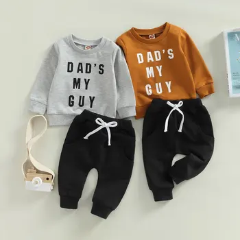 Citgeett/ Весенние комплекты осенней одежды для маленьких мальчиков, топы с длинными рукавами и буквенным принтом + однотонные брюки на завязках, одежда