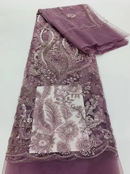 Африканская кружевная ткань, роскошная вышивка, сетчатое кружево С бисером, блестящие пайетки, Алжирская вышивка, тюлевое кружевное платье для шитья
