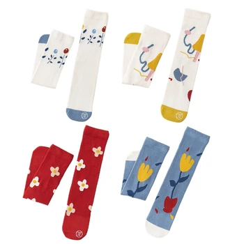Детские носки средней длины с цветочным принтом, весенне-осенние теплые чулки до колена, Sox для мальчиков и девочек G99C