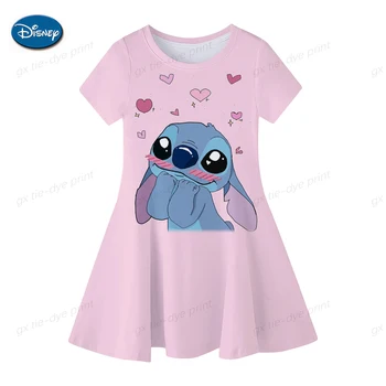 Детское платье с мультяшным принтом Disney Stitch для маленьких девочек, милое Рождественское платье принцессы на день рождения для маленьких девочек