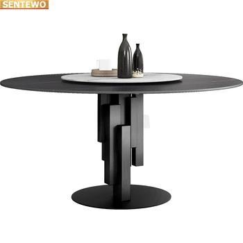 Дизайнерский роскошный обеденный стол из круглой мраморной плиты 4 стула мебель mesa comedor comedor marbre Нержавеющая сталь золотое основание