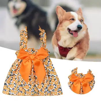 Модное платье для домашних животных, привлекательное платье для домашних животных, платье с цветочным принтом и бантом для собак