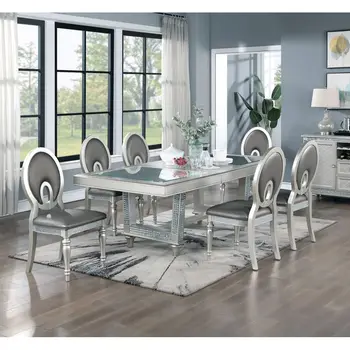 Обеденный стол Прямоугольный стол со стеклянной столешницей серебристого оттенка, 1шт Обеденный стол Мебель для столовой