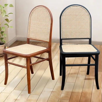 Плетеный из ротанга в стиле ретро, Мягкий стул-сумка, Удобный дышащий стул со спинкой, Легкие Роскошные обеденные стулья из ротанга из цельного дерева